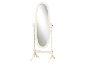Monarch 59" Traditional Style Solid Wood Oval Cheval Swivel Mirror with Stand - Antique White Finish