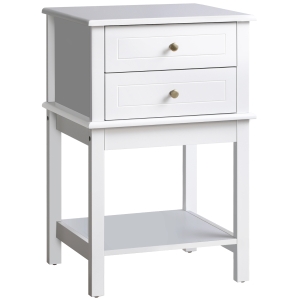 HOMCOM Modern Sofa Side Table with 2 Storage Drawers, End Table with Bottom Shelf for Living Room, Bedroom, White