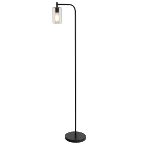 HOMCOM Modern Stylish Tall Pole Floor Lamp, Land Light with Metal Base, Cylindrical Shaped Glass Shade - Black