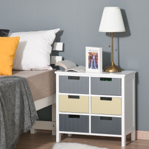 HOMCOM 6 Drawer Double Dresser with Wood Top for Closets Bedroom Nursery Room Hallway, Multi-Colored
