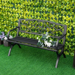 Outsunny 2-Seater Garden Bench Antique Loveseat with Armrest for Yard, Lawn, Porch, Patio, Steel