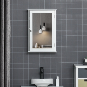 kleankin Bathroom Mirror Cabinet, Wall Mounted Medicine Cabinet, Storage Cupboard with Door and Shelves, White