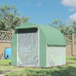 Outsunny 6.6' x 6.6' x 6.6' Tunnel Greenhouse Outdoor Walk-In Hot House with Roll-up Windows and Zippered Door, Steel Frame, PE Cover, Green