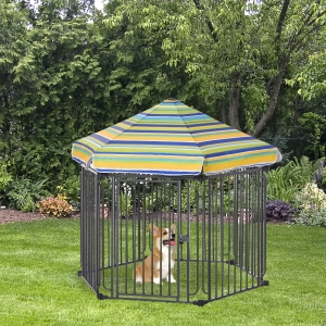 PawHut 48" x 41" Heavy-Duty Outdoor Pet Cage Kennel with Weather-Resistant Polyester Roof, Locking Door, & Metal Frame