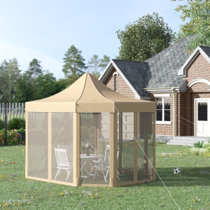 Outsunny 13' x 10' Pop Up Gazebo, Octagon Canopy Tent with Zippered Mesh Sidewalls, Weight Bags, Height Adjustable and Carrying Bag, Event Tent for Patio Garden Backyard, Beige