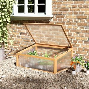 Outsunny Wooden Garden Portable Greenhouse Cold Frame with Openable Top for Flowers, Vegetables, Plants, 35.5"x23.5"x15.75", Brown