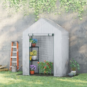 Outsunny 56"x29" Greenhouse for Outdoor, Portable Gardening Plant Hot House with 2-Tier Shelf, Roll-Up Zippered Door, PE Cover, Green