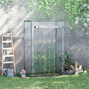 Outsunny 40"L x 20"W x 59"H Walk-in Garden Greenhouse with Durable Steel Frame Outdoor Hot House Tomato Plant Warm House w/ Roll up Door, PVC Cover, Clear