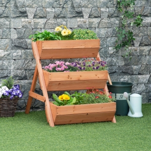 Outsunny 3 Tier Raised Garden Bed Vertical Wooden Elevated Planter Box Kit for Flowers, Vegetables, Herbs, 26" x 30" x 30", Brown