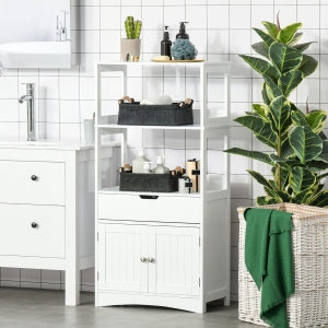 kleankin Bathroom Floor Cabinet, Free Standing Kitchen Cupboard with Shelves, Drawer and Doors, Storage Organizer for Living Room, White