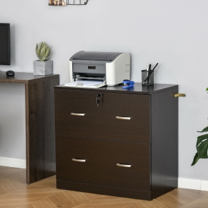 Vinsetto 2-Drawer File Cabinet with Lock, Vertical Storage Filing Cabinet with Hanging Bar for A4 Size, Home Office, Espresso