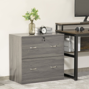 Vinsetto 2-Drawer File Cabinet with Lock, Vertical Storage Filing Cabinet with Hanging Bar for A4 Size, Home Office, Grey