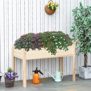 Outsunny 46'' x 24'' Raised Garden Bed, Elevated Wood Planter Box with Non-Woven Fabric for Vegetable, Flower, Herb in Patio, Backyard, Balcony