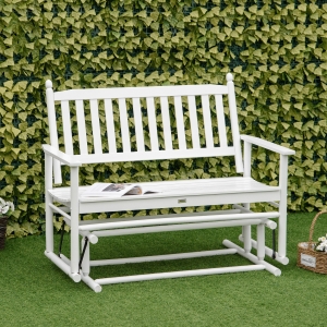 Outsunny 2 Seats Patio Glider Bench Outdoor Swing Rocking Chair Loveseat with Sturdy Wooden Frame, White