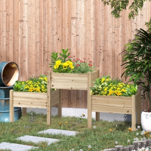 Outsunny 73" x 18" x 32" 3 Tier Raised Garden Bed w/ Three Elevated Planter Box, Freestanding Wooden Plant Stand for Vegetables, Herb and Flowers, Natural