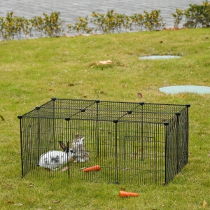 PawHut Pet Playpen DIY Small Animal Cage Metal Wire Yard Fence Playhouse with Door Non-slip Pad Indoor Outdoor for Kitten Bunny Chinchilla Guinea Pig