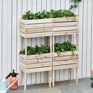 Outsunny 4PCS Wooden Planter Raised Garden Beds Kits Elevated Garden Beds for Flowers Vegetables, Outdoor Indoor Planting Box Container