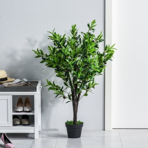 HOMCOM 4FT Artificial Olive Tree, Faux Decorative Plant in Nursery Pot for Indoor or Outdoor Décor, Green