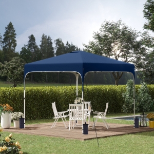 Outsunny 10' x 10' Pop Up Gazebo, Foldable Canopy Tent with Carrying Bag with Wheels, 4 Leg Weight Bags and 3-Level Adjustable Height for Outdoor Garden Patio Party, Navy Blue
