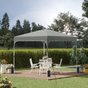 Outsunny 10' x 10' Pop Up Gazebo, Foldable Canopy Tent with Carrying Bag with Wheels, 4 Leg Weight Bags and 3-Level Adjustable Height for Outdoor Garden Patio Party, Grey