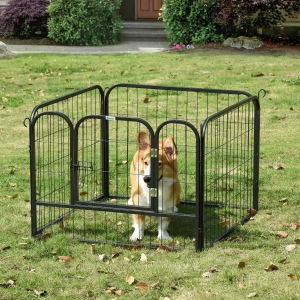 PawHut Metal Pet Playpen Puppy Dog Exercise Fence Pen with Gate Door Indoor Outdoor for Small Animal Rabbit, 32.25"x32.25"x23.5"