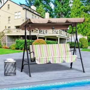 Outsunny 3-Person Porch Lawn Swing with Canopy Outdoor Porch Swing with Stand, Multi Color