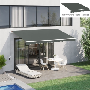 Outsunny 13' x 8' Retractable Awning Fabric Replacement Outdoor Sunshade Canopy Awning Cover, UV Protection, Grey