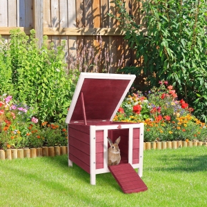 PawHut 20"x16.5"x17" Wooden Rabbit Hutch Small Animal House Bunny Guinea Pig Pet Cage Coop Cat Shelter Red