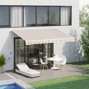 Outsunny 12' x 10' Manual Retractable Awning Outdoor Sunshade Shelter for Patio, Balcony, Yard, with Adjustable & Versatile Design, Beige and White