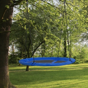 Outsunny 43.25" Saucer Tree Swing Giant Nest Web Rope Hanging Seat Round Backyard Playground Outdoor Play Toy, for Children 3-12 Years Old, Blue