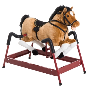 Qaba Durable Kids Stuffed Style Bouncing Spring Rocking Horse Toy Christmas Gift with Realistic Sounds and Solid Metal Frame