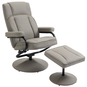 HOMCOM Faux Leather Recliner Chair, Living Room Swivel Chair w/ Ottoman Footrest, Grey