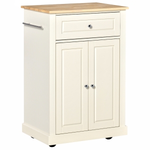 HOMCOM Rolling Kitchen Island Storage Cart w/ Drawer & Adjustable Shelf, Cream White