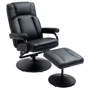 HOMCOM Faux Leather Recliner Chair, Living Room Swivel Chair w/ Ottoman Footrest, Black