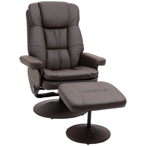 HOMCOM PU Leather Recliner Chair with Wrapped Base and Matching Ottoman Footrest, Brown