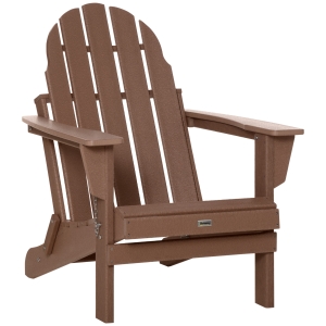 Outsunny Outside Patio & Backyard Lounge Folding Adirondack Chair w/ Ergonomic Design, Brown