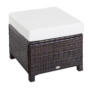 Outsunny Modern Patio Wicker Ottoman Square Outdoor PE Rattan Footrest for Garden, Brown