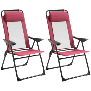 Outsunny Set of 2 Portable Folding Outdoor Recliners w/ Adjustable Backrest, Red