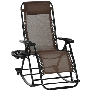 Outsunny Zero Gravity Recliner Lounge Chair Patio Rocker w/ Cup Holder, Brown