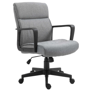 Vinsetto Mid Back Home Office Chair Height Adjustable Linen Fabric Desk Task Chair with Ergonomic Line Wide Seat, Thick Padding, and 360° Swivel Wheels