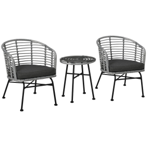Outsunny 3 PCS Patio Round Wicker Bistro Set w/ 2 Chairs, Coffee Table for Garden
