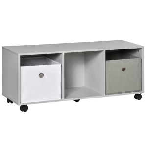 HOMCOM Toy Chest Kids Mobile Cabinet Storage Organizer with Wheels, Drawers, Grey
