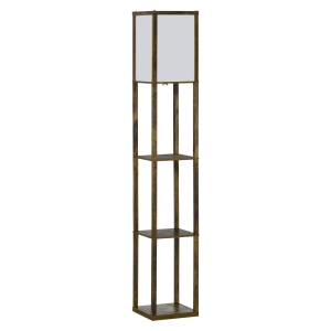 HOMCOM 4-Tier Floor Lamp Standing Lamp with Storage Shelf for Home Office Dorm, Brown