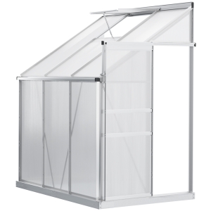 Outsunny 6' x 4' x 7' Aluminum Greenhouse Polycarbonate Walk-in Garden Greenhouse with Adjustable Roof Vent, Rain Gutter and Sliding Door for Winter, Clear