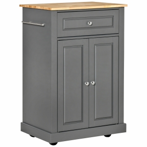 HOMCOM Modern Rolling Kitchen Island Storage Cart w/ Drawer & Adjustable Shelf, Grey