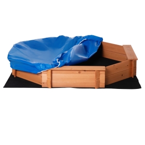 Outsunny Kids Outdoor Wooden Octagon Sandbox Playset w/ Top Cover, for 3-8 years old, Red