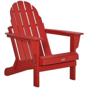 Outsunny Outside Patio & Backyard Lounge Folding Adirondack Chair w/ Ergonomic Design, Red