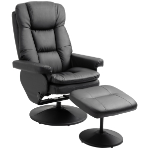 HOMCOM PU Leather Recliner Chair with Wrapped Base and Matching Ottoman Footrest, Black