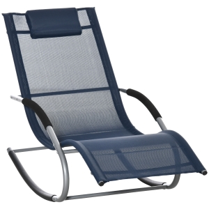 Outsunny Zero Gravity Chaise Rocker Patio Lounge Chair Recliner w/ Pillow, Blue