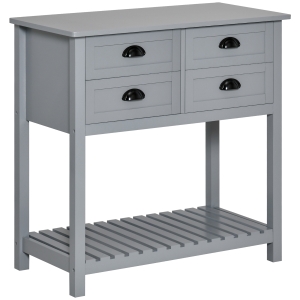 HOMCOM Sideboard Buffet Cabinet, Storage Serving Console Table with 4 Drawers and Slatted Bottom Shelf for Kitchen, Living Room, Grey